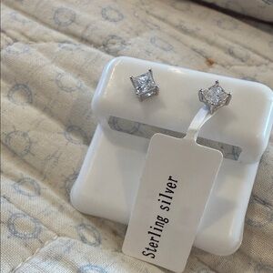Sterling Silver Square Moissanite 4mm Stud Earrings 0.8 ct total